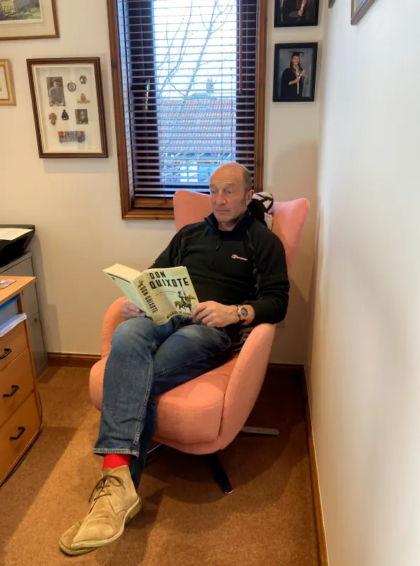 Relaxing in the study.