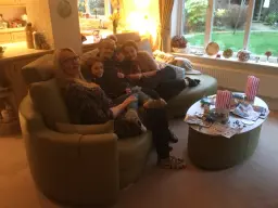 Enjoying the Fama after a visit to sweet shop.