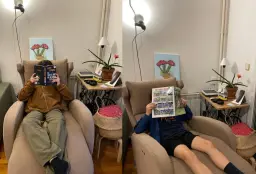Leyendo en nuestro nuevo sillon
